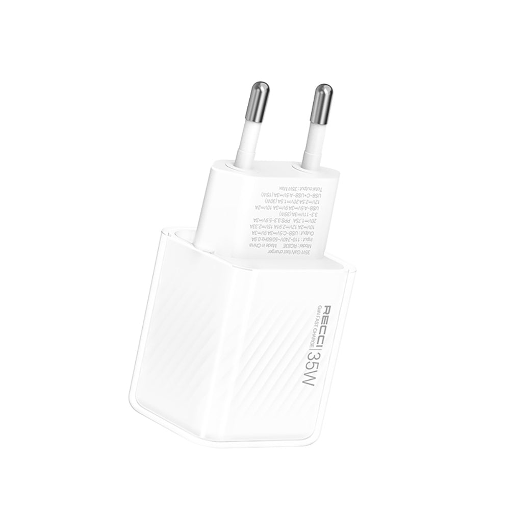 Recci RC83E Type-C PD & USB-A GaN Teknolojili QC3.0 Hızlı Şarj Başlığı 35W Recci RC83E Type-C PD & USB-A GaN Teknolojili QC3.0 Hızlı Şarj Başlığı 35W